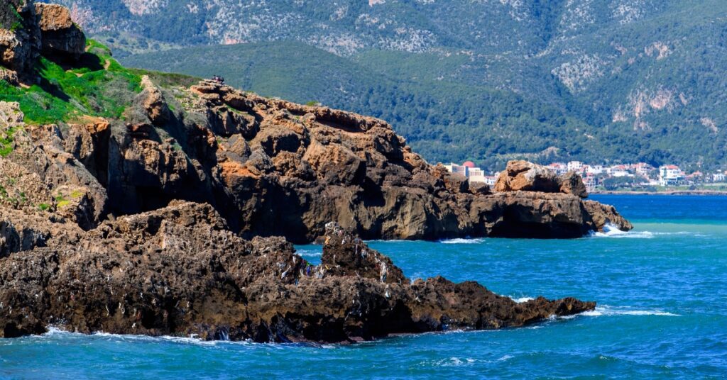 Mediterranean coast of Tipasa, a colonia in Roman province Mauretania Caesariensis, nowadays Algeria. UNESCO World Heritage Site