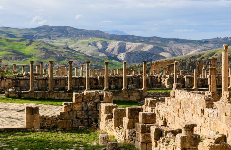 Djemila, the archaeological zone of the well preserved Berber-Roman ruins in North Africa, Algeria. UNESCO World Heritage Site