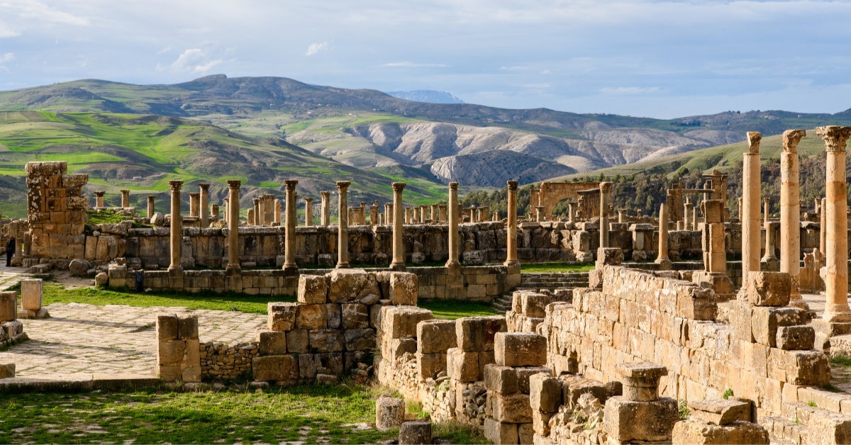 Djemila, the archaeological zone of the well preserved Berber-Roman ruins in North Africa, Algeria. UNESCO World Heritage Site