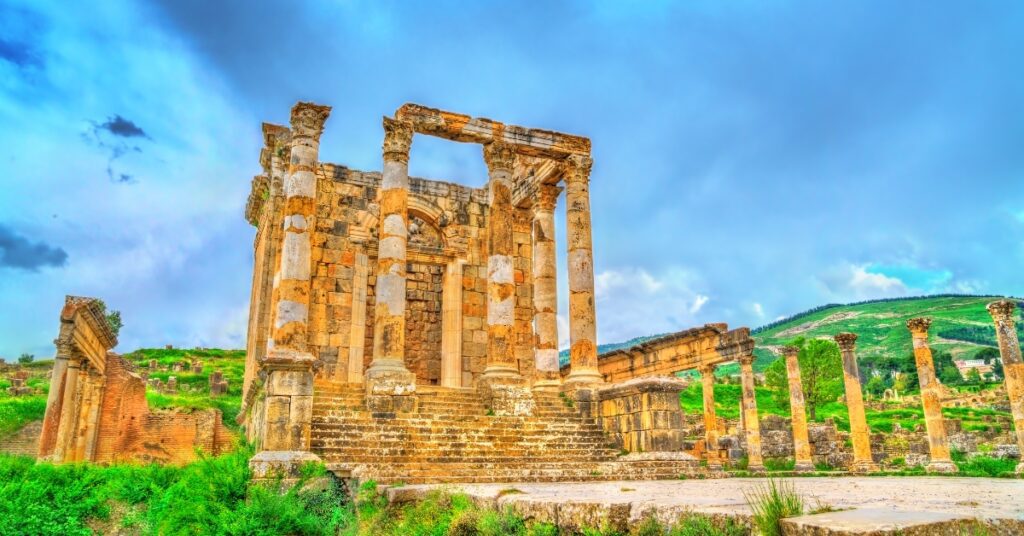 View of forum and temple in Roman town of Djemila